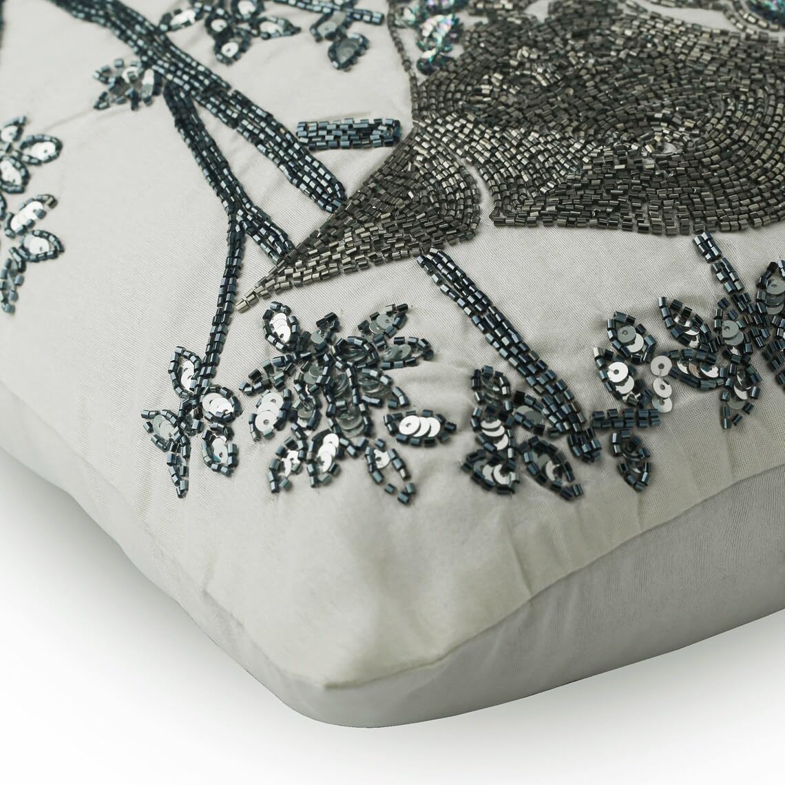 The HomeCentric Toss Pillow Covers, White Euro Pillow Shams 26x26 inch (65x65 cm) Silk Euro Sham Covers, Birds, Beaded, Modern European Sham Covers Easter - Birdy Heaven