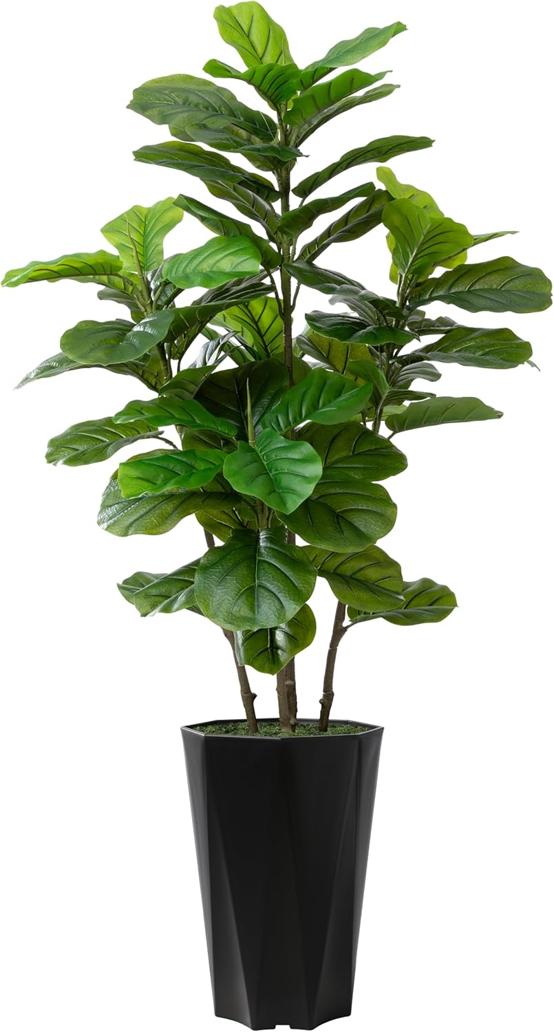 Artificial Fiddle Leaf Fig Tree 5FT - Faux Fig Tree with Black Diamond Planter - Tall Fake Floor Plant Potted - Artificial Silk Tree for Home Office Living Room Decor Indoor