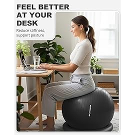 Trideer Exercise Ball for Office Desk, Yoga Ball Chair to Relieve Back Pain, Stability & Fitness Ball Seat with Base, Home Gym Core Workout, Abs, Stretching & Therapy