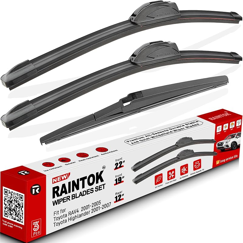 Palhetas do limpador de para-brisa Raintok para Toyota Highlander e RAV4 – Kit com 3 unidades