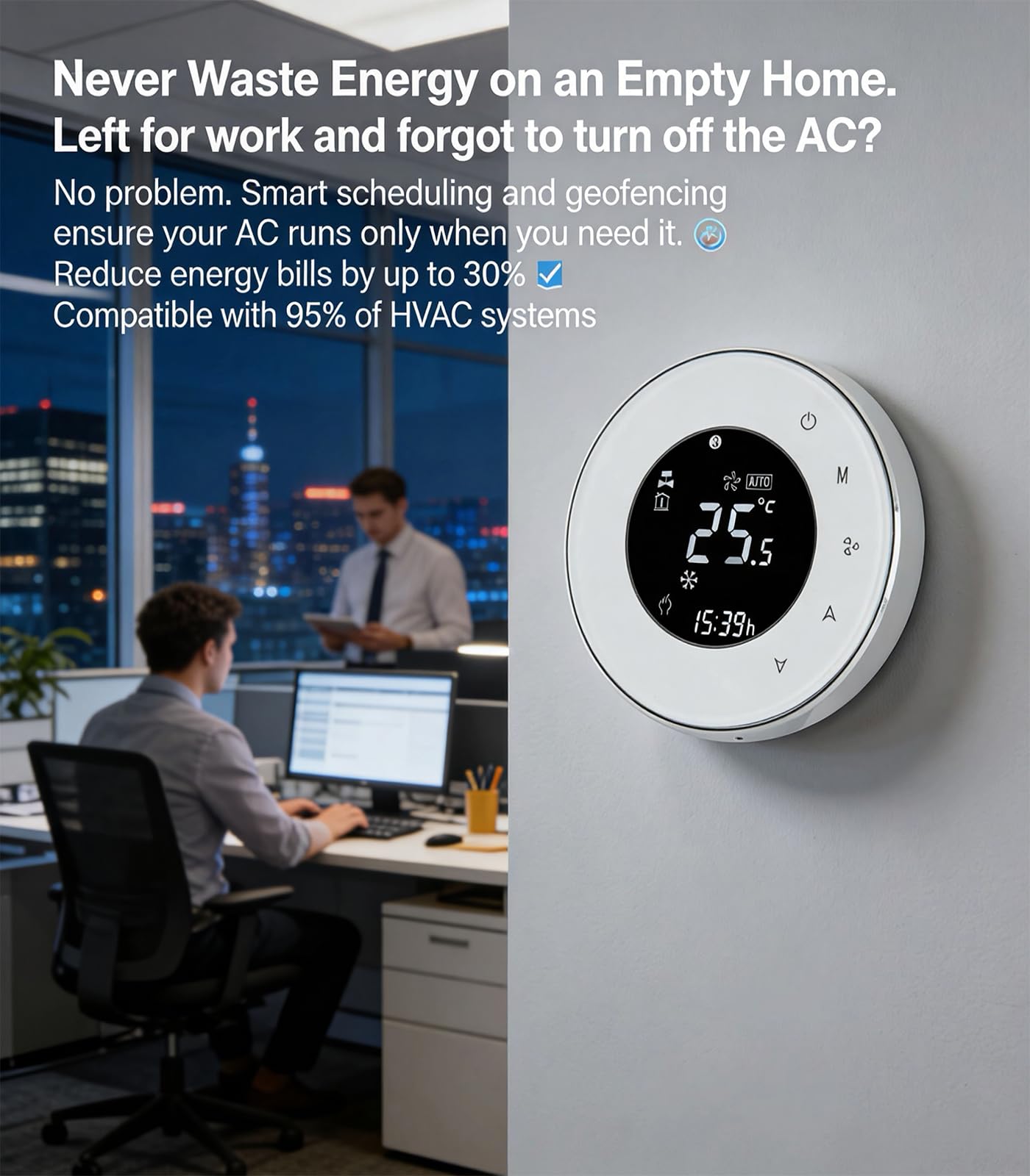 Termostato WiFi Redondo LCD 2 Tubos programable climatización | Regulador inteligente climatización, voz Alexa Google Home, programación automática hogar