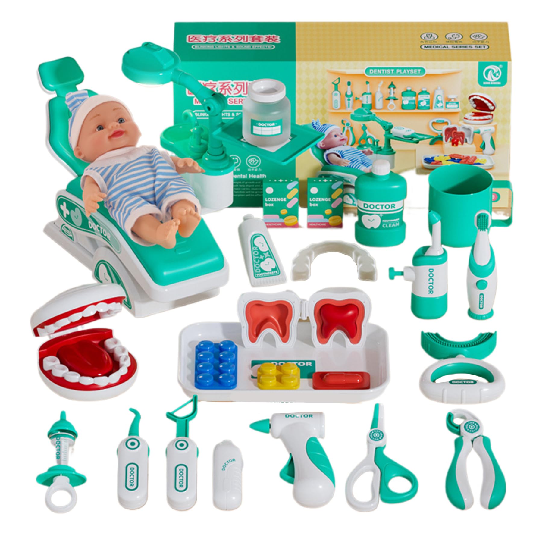 Juego de Dentista para niños, Juego Realista de médico para niños pequeños con muñeca, Juguete de Dentista Educativo temprano, Kit de plástico para Mayores de 3 años, Regalos, Estilo 1
