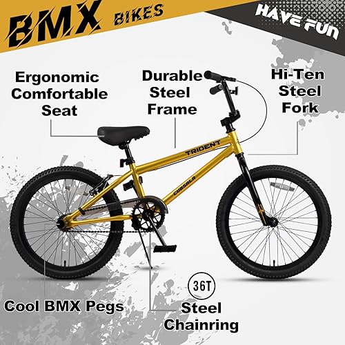 Miniatura 2 de 20 24 26 Inch BMX Race Bike Trident Bicycles Beginner-Level to Advanced Riders with 2 Pegs, Multiple Colors