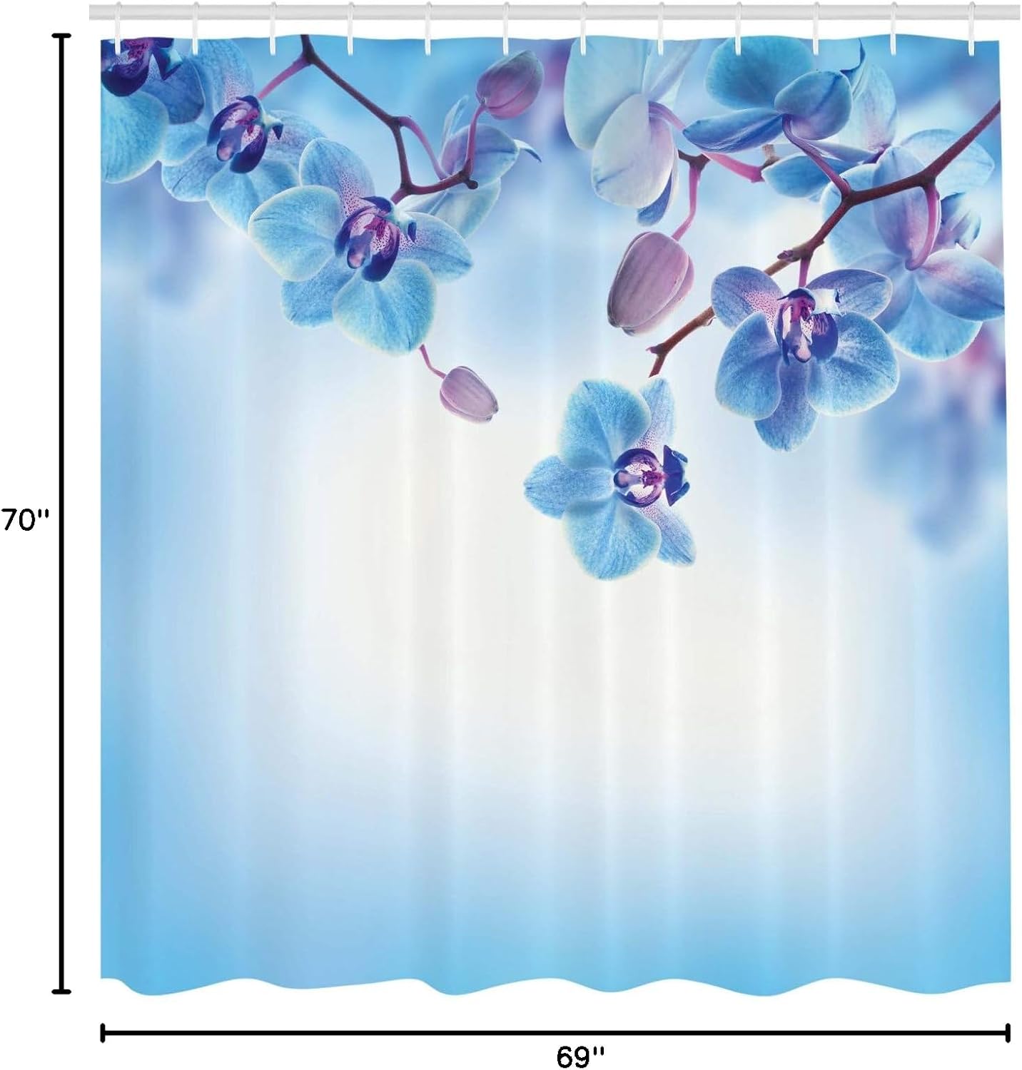Ambesonne Flower Shower Curtain, Orchids Natural Flowers Reflections on The Water for Spring Calming Art, Cloth Fabric Bathroom Decor Set with Hooks, 69" W x 70" L, Blue and Purple