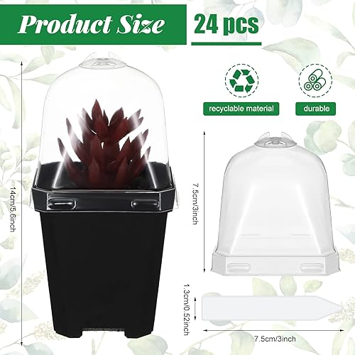 Miniatura 2 de 24 juegos de macetas para vivero con cúpula de humedad maceta de plástico de 4 pulgadas con agujero de drenaje recipientes para plantar macetas