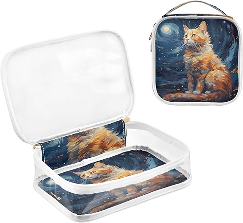 Miniatura 3 de Cat Starry Night - Neceser transparente para viajar, paquete de 2 bolsas de cosméticos de maquillaje con cremallera, bolsa de viaje para artículos