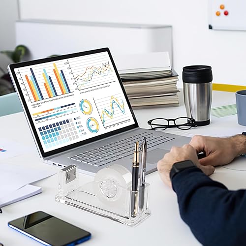 Miniatura 5 de Dispensador de cinta acrílica transparente, soporte para cortador de cinta antideslizante para rollos de cinta estándar, cintas transparentes y