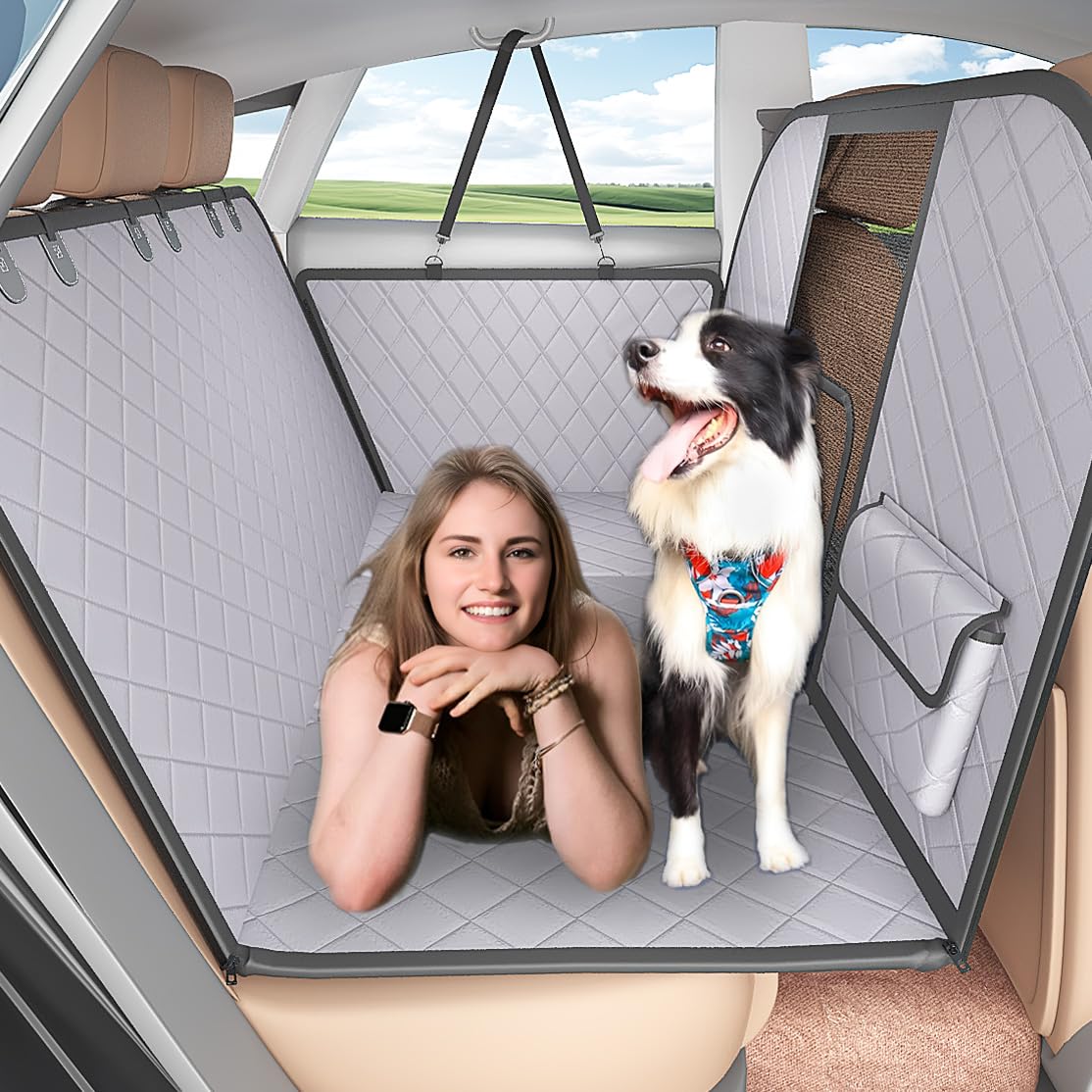 Bestset Truck Dog Seat Cover Back Seat,Truck Back Seat Extender for Dogs with Escape-Proof Dog Car Barrier,Upgrated Firm FrameDog Car Seat Cover Hard