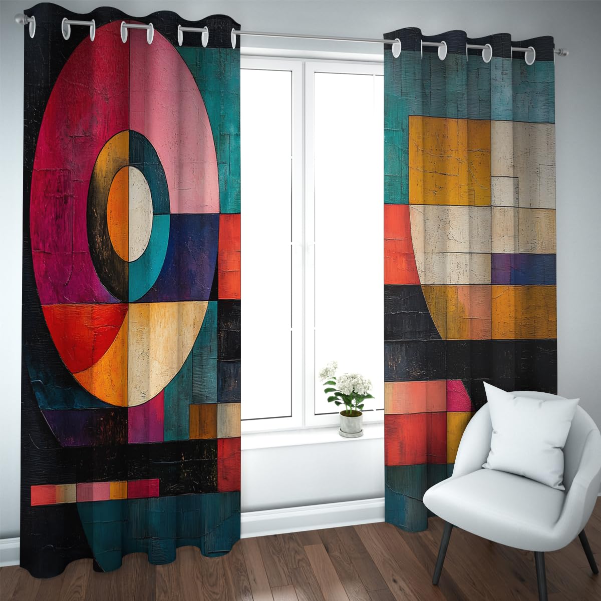 Rideaux occultants à motifs géométriques au tombé lourd pour décoration raffinée