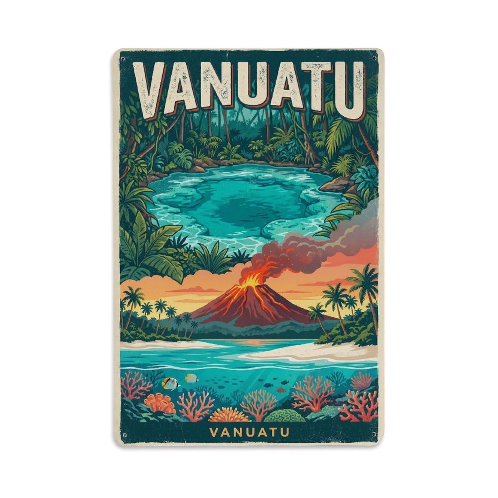 Travel Retro Vanuatu Metal Tin Sign Plaque Wall Decor for Cafe, Club Bar, Office, Garden Metal Poster 8x12Inch