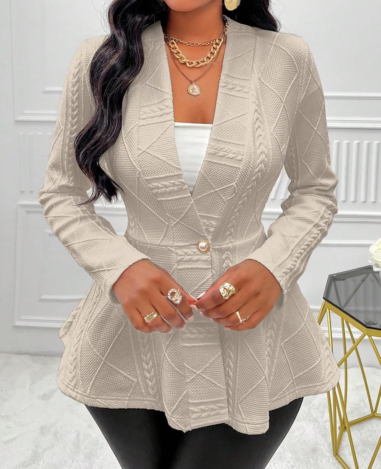 MINTLIMIT Blazers for Women Long Sleeve Button Down Textured Cardigan Business Casual Peplum Blazers Suit Jackets