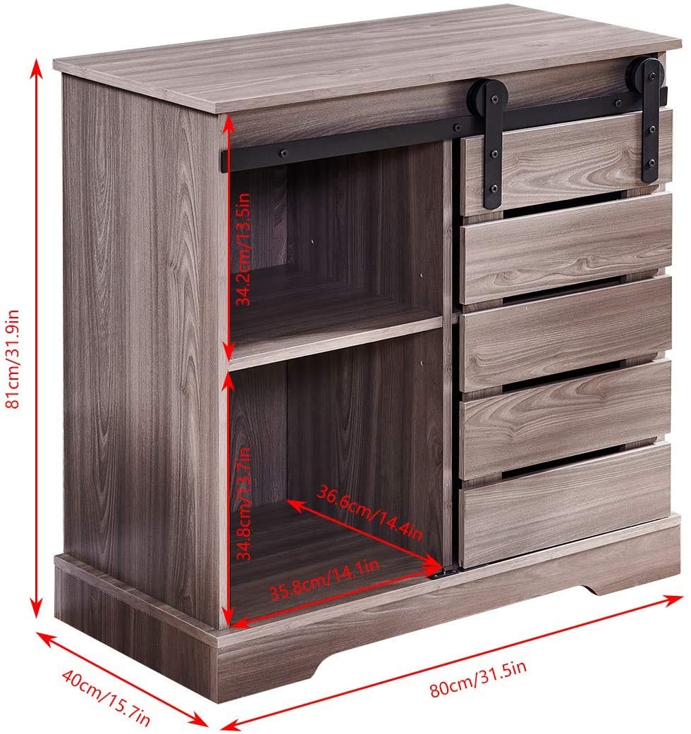 PBPKING Wooden Sideboard Buffet Storage Modern