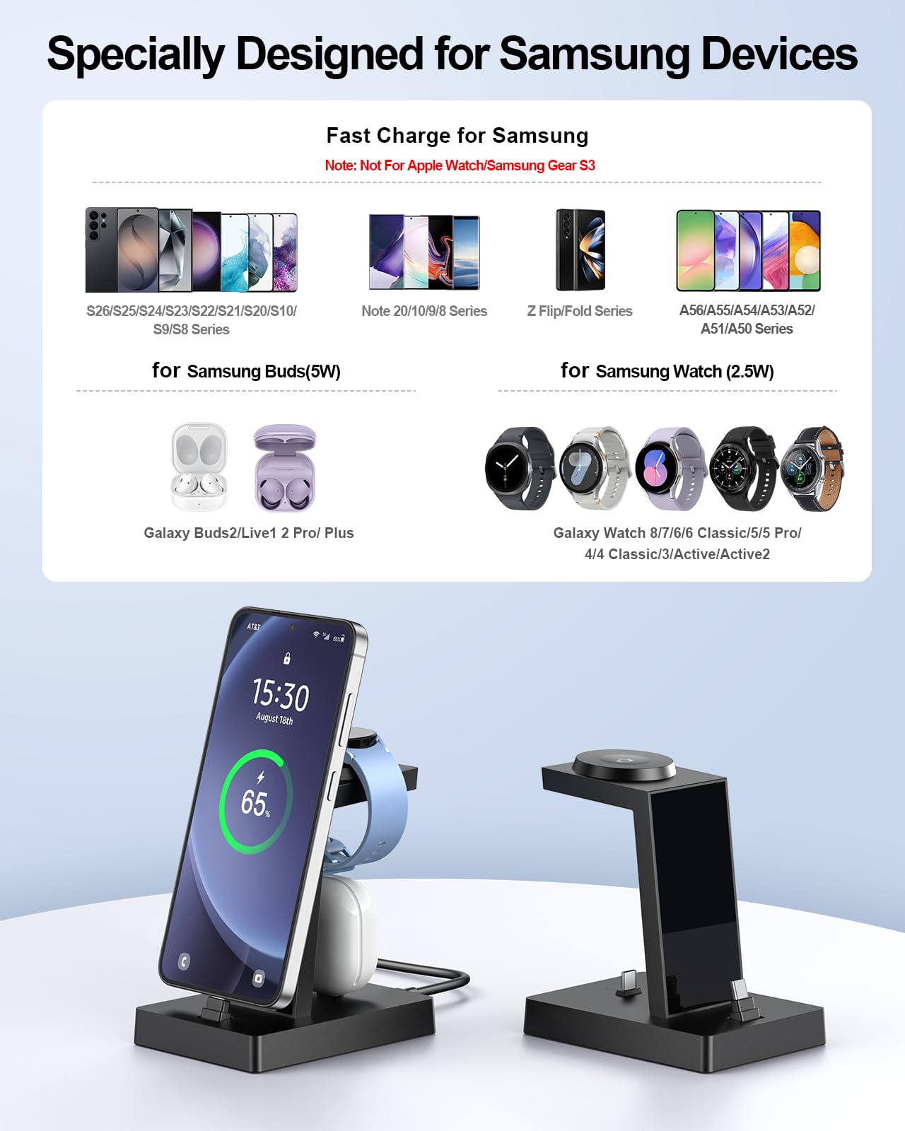Ladestation für mehrere geräte - NANAMI 30W USB C Schnellladestation kompatibel mit Samsung Watch und Handy,3 in 1 Ladegerät für Galaxy S/Z Flip/Z Fold/A Serie,Galaxy Watch Ultra/8/7/6/5/4,Galaxy Buds