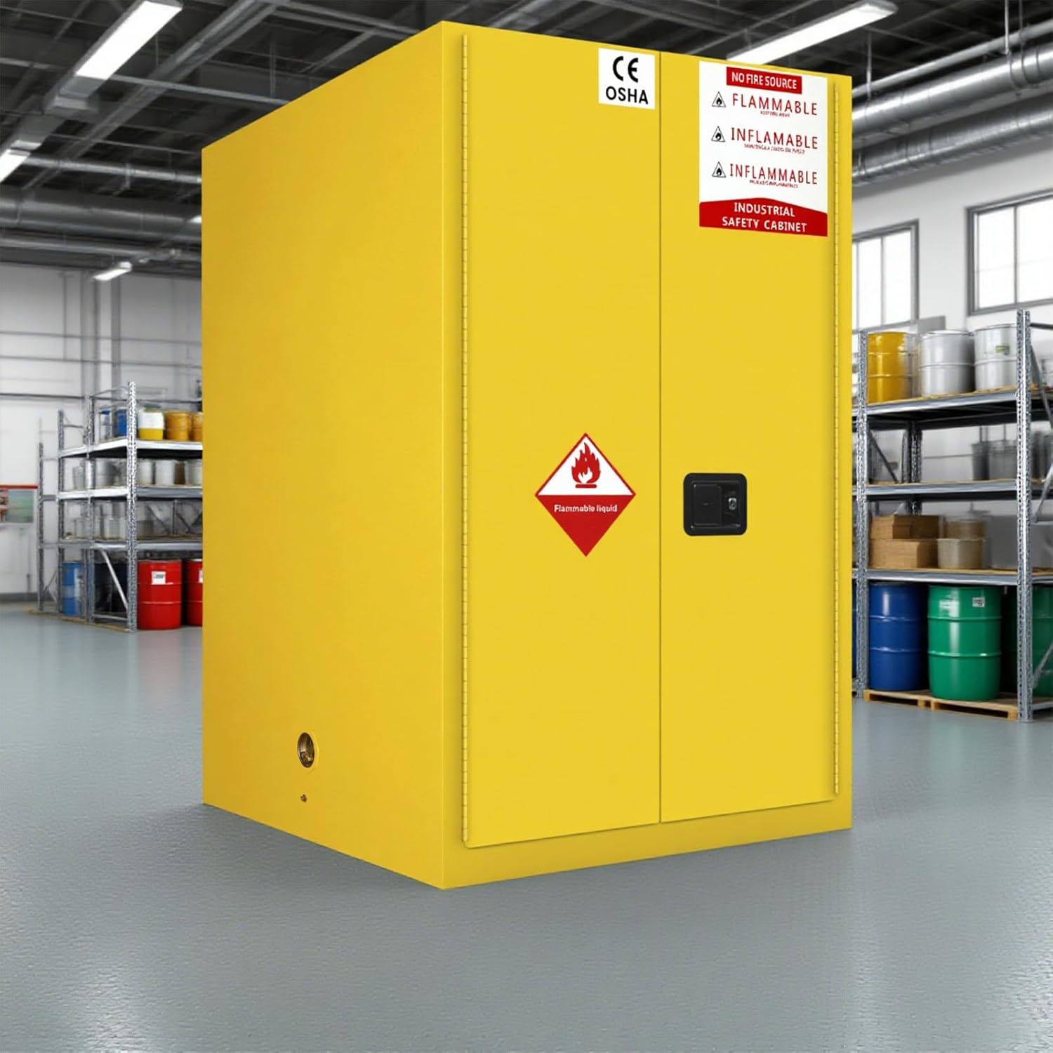 392 Gal Flammable Storage Cabinet with 3-Point Locking System and 180-Degree Doors for Lab Flammable Safe and Hazardous Material Storage – Ideal for Laboratory Technicians and Factory Workers Yellow