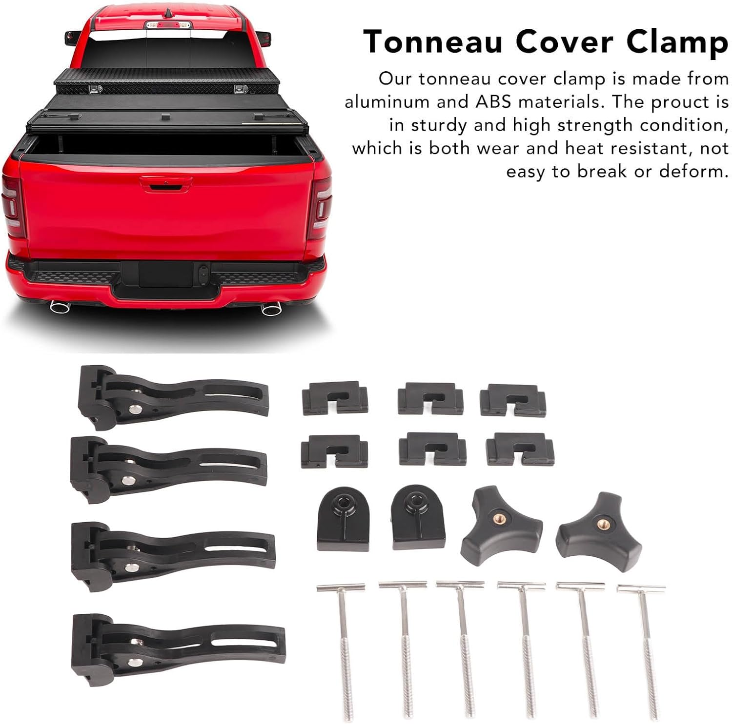Headerbs Tri Fold Tonneau Cover Clamp Set, Universal Replacement Parts Rear Front Clamp Aluminium Replacement for Hard Tri Fold Tonneau Cover