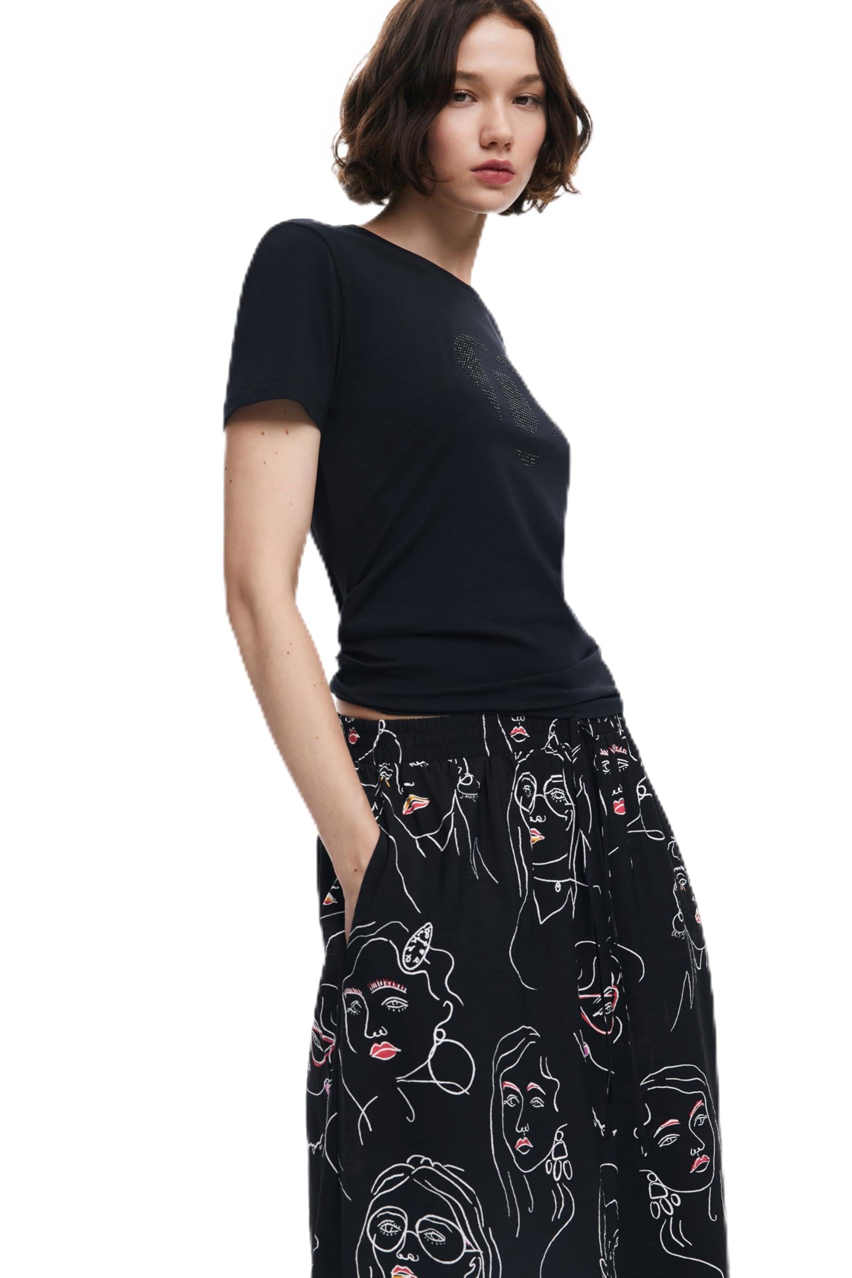 Desigual Falda Larga para Mujer, Negro, XS