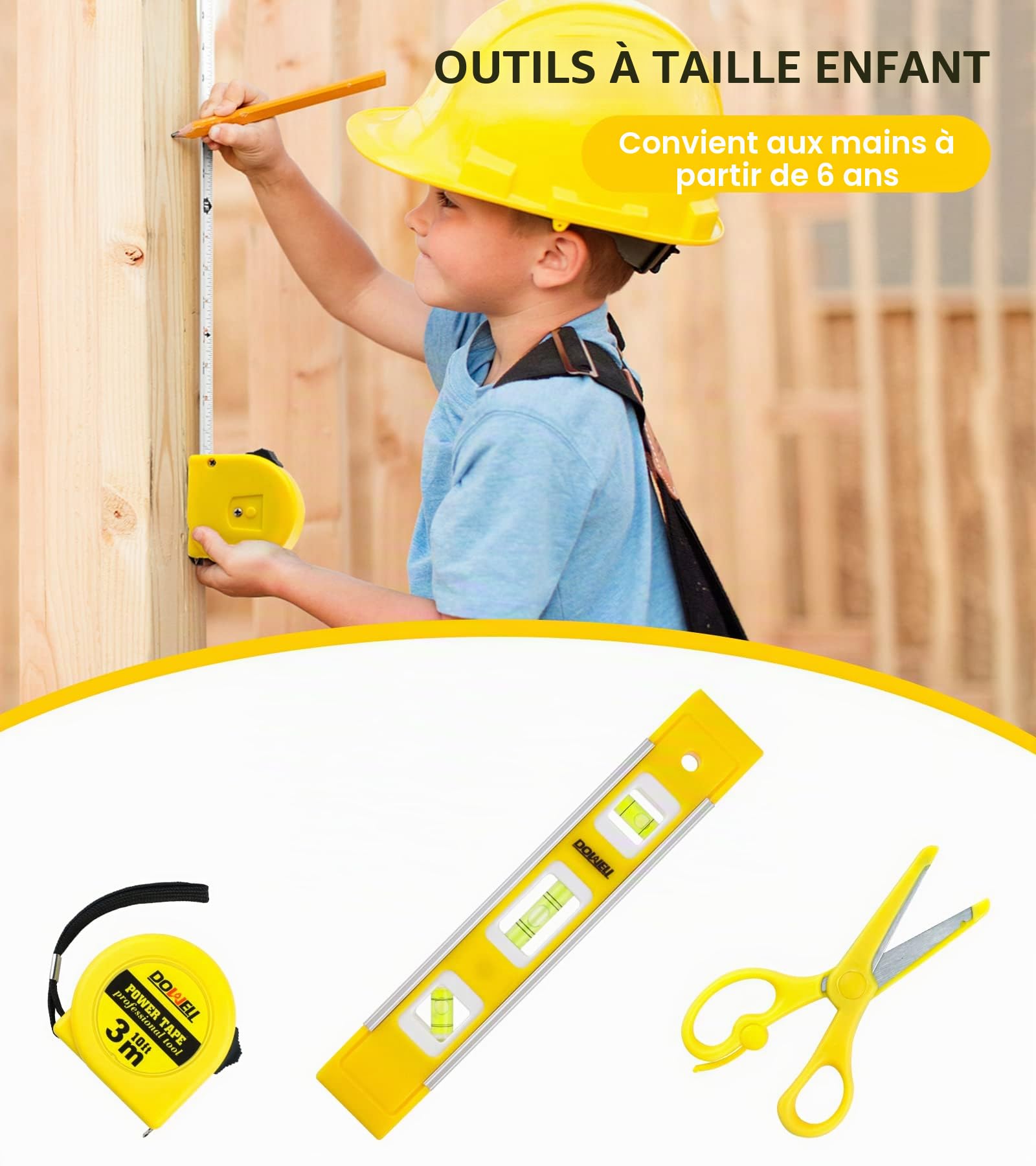 Dowell Kids kit avec de vrais outils à main en métal pour les garçons et les filles, kit d'apprentissage DIY pour les enfants et les adolescents, 8 ans et plus