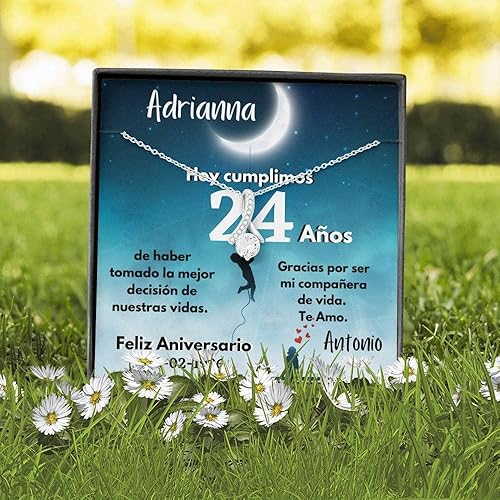 Miniatura 9 de Collar para Regalo de Aniversario de Bodas - Collar Lazo con Piedra - personaliza la tarjeta con Los años y la fecha de la boda.