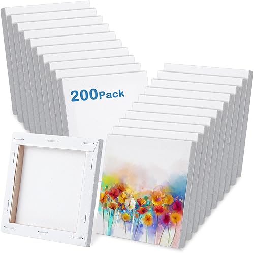 Maitys 200 mini paneles de lienzo de 4 x 4 pulgadas, pequeños tableros cuadrados de lienzo estirado en blanco para pintar adolescentes, arte para
