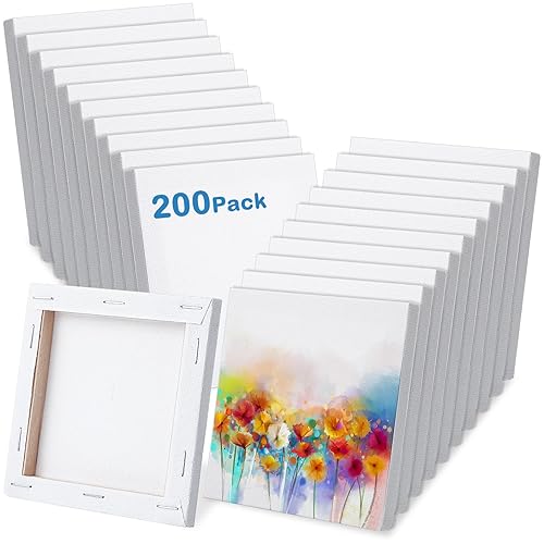 Maitys 200 Pcs 4x4 Inch Mini Canvas Boards for Painting 0.3in Thickness Small Stretched Canvas Bulk Blank Boards Art Panels for Kids Birthday School Project Home Decor Oil Acrylic Watercolor - 4 x 4 Inch - 200