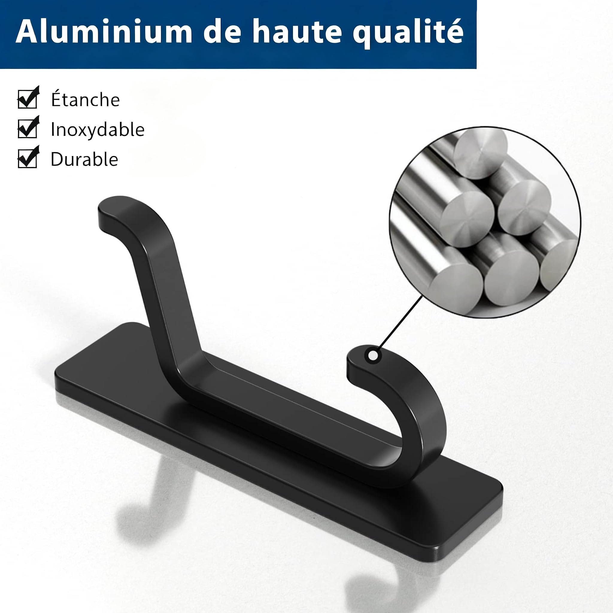 Pickpiff Porte Serviette Adhésif Mural Salle de Bain, Accroche Torchon Cuisine, Sans Percer, Etanche, Antirouille, Noir, 4 Pièces