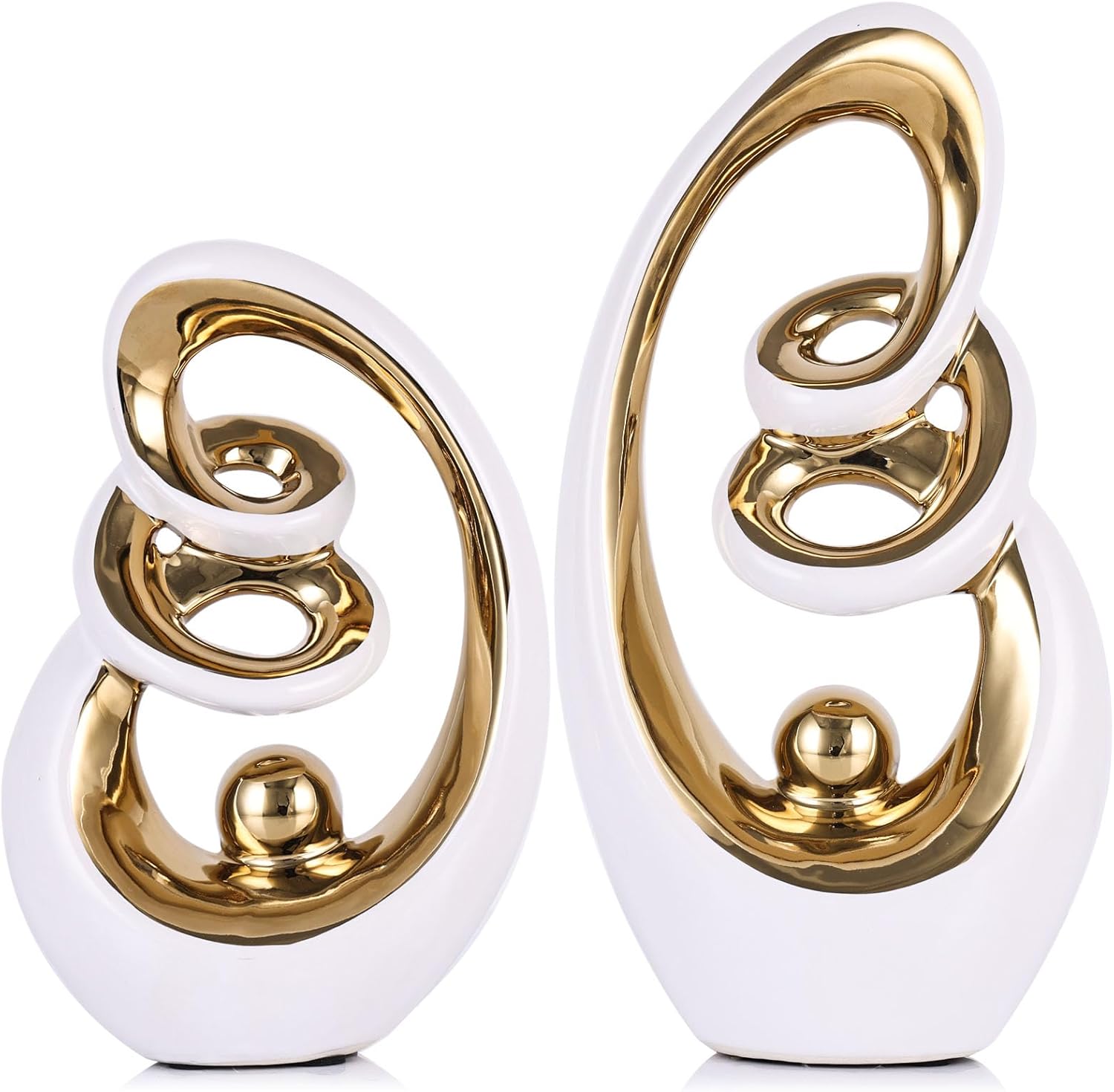 Modern Abstract Porcelain Sculpture, White Gold Show Piece for Home, Knick Knacks for Decor, Tv Stand Centerpiece