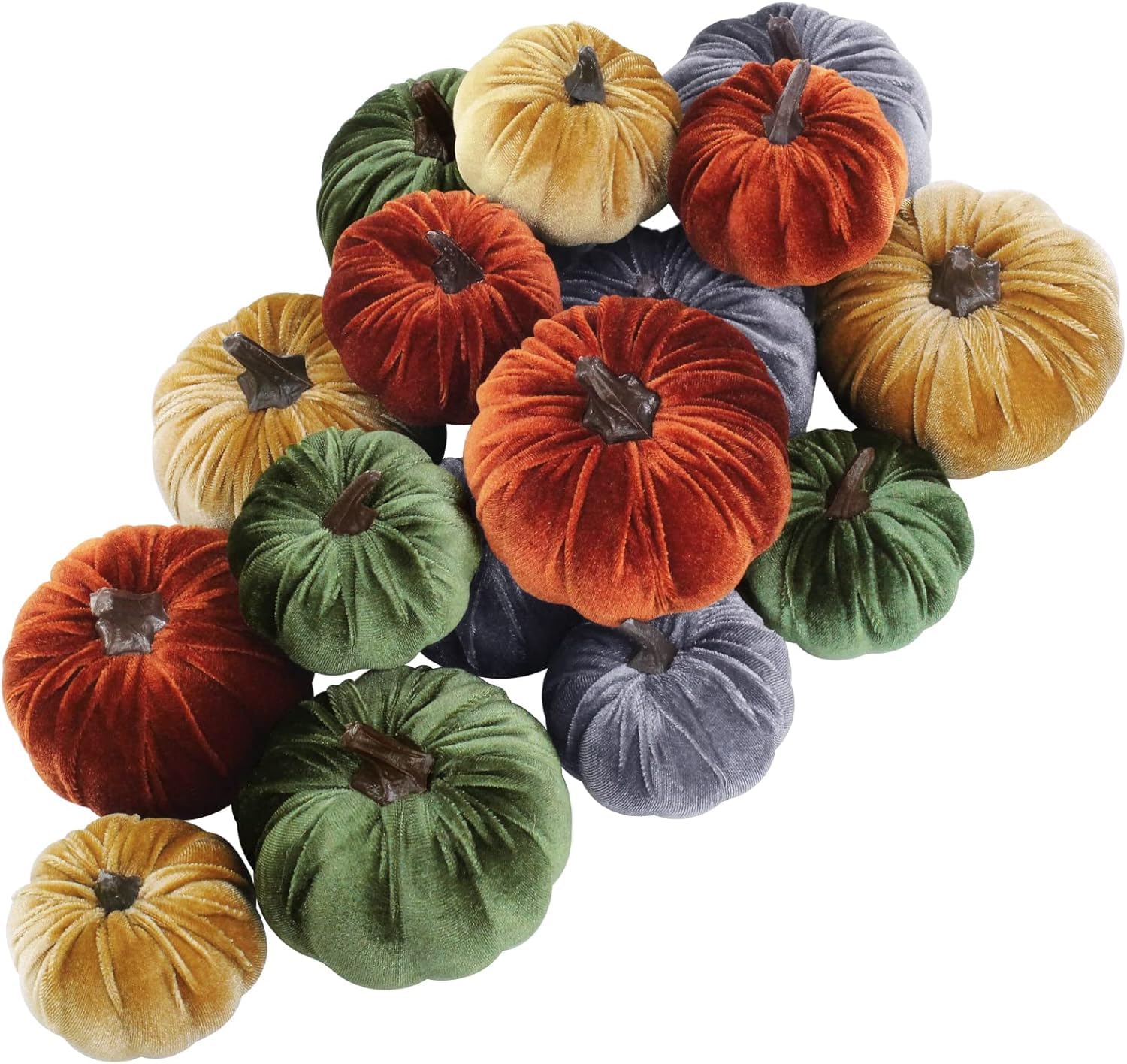 TAPIT 16PCS Pumpkin Decor Fall Decorations for Home Halloween Thanksgiving Artificial Faux Velvet Fabric Pumpkins Foam Pumpkins for Farmhouse Fall Wedding Table Mantel Décor (B-Mixed Pack 16PCS)