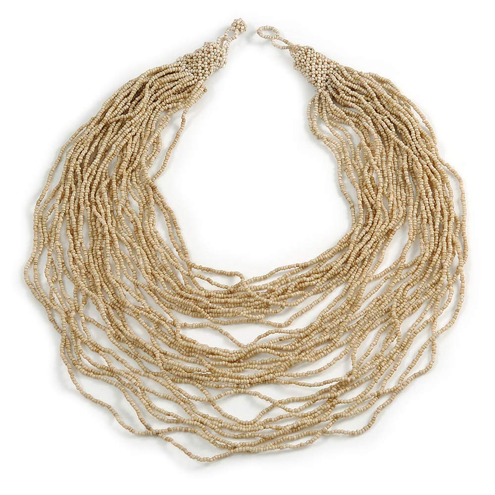 Avalaya Collana lunga con perline di vetro grigio/bianco/trasparente, lunghezza 82 cm