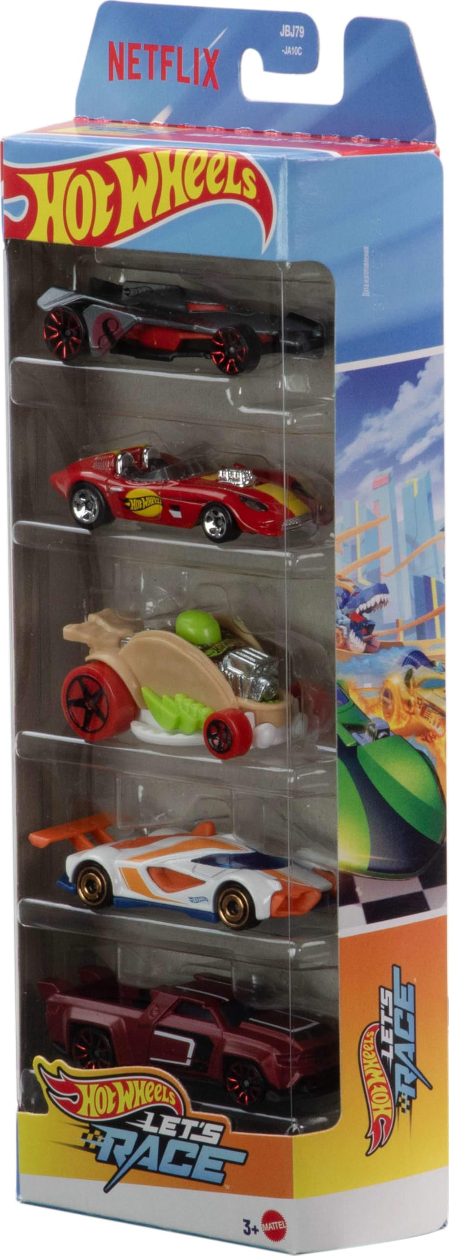 Hot Wheels Toy Cars, Set of 5 1:64 Scale Die-Cast Cars Featured in the Kids Animated Netflix Series Let’s Race, JDR20 - Image 2