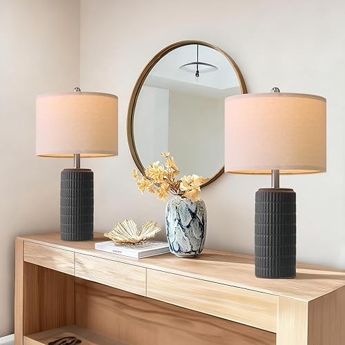 Miniatura 23 de PoKat Juego de 2 lámparas de mesa de cerámica modernas de 23 pulgadas para sala de estar, lámparas de escritorio blancas para dormitorio, mesita