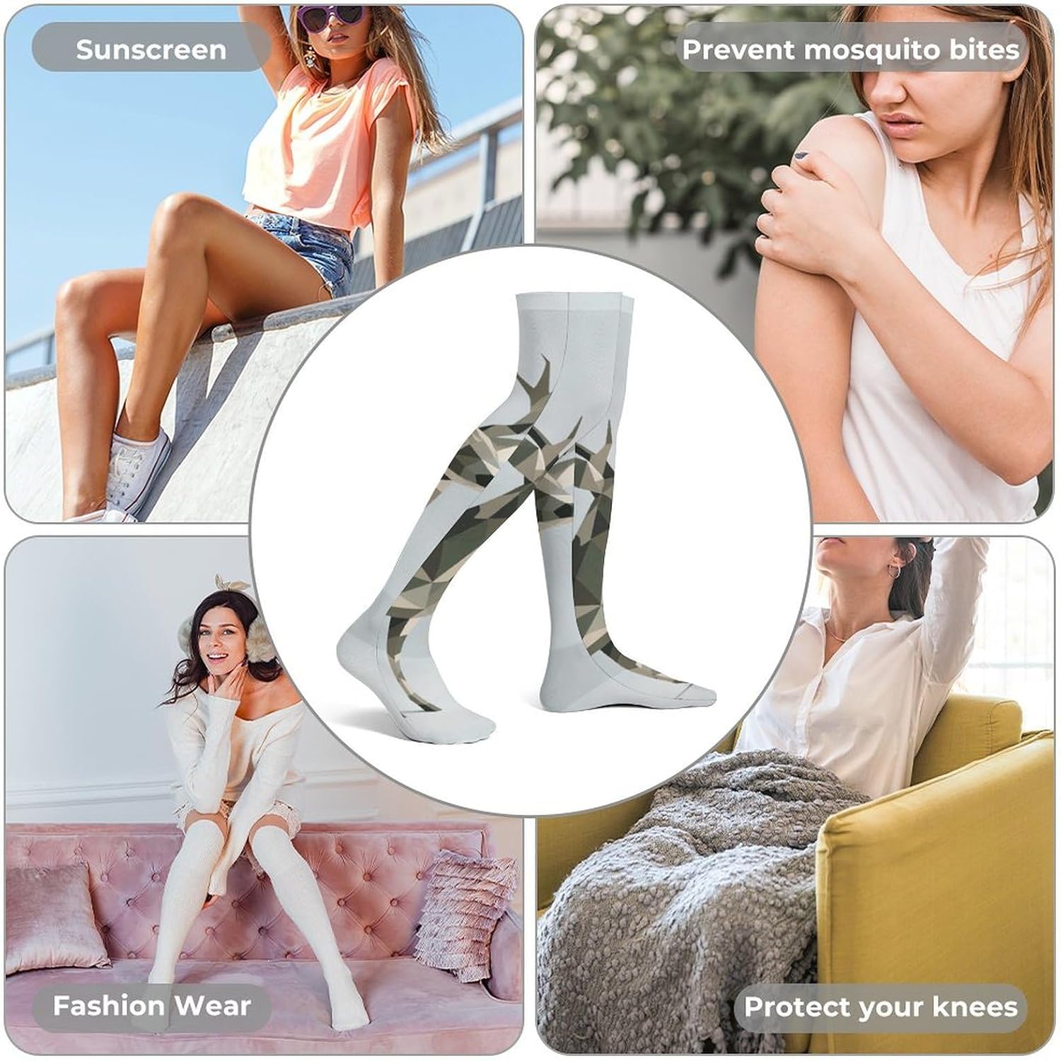 Camouflage Elk Knee High Stockings for Women 23.6" Breathable Thigh High Stockings Over The Knee Socks