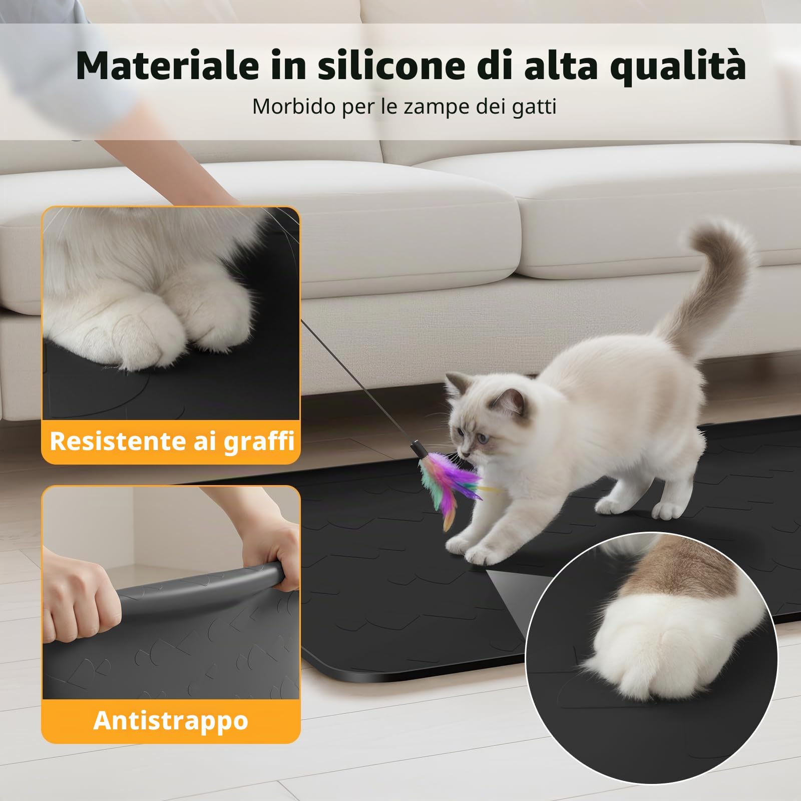 Mittimiya 86 x 56 cm Tappeto Lettiera Gatto xxl, tappetino in silicone alimentare, impermeabile, antistrappo e facile da pulire, per cassetto della lettiera, per camini con diversi gatti