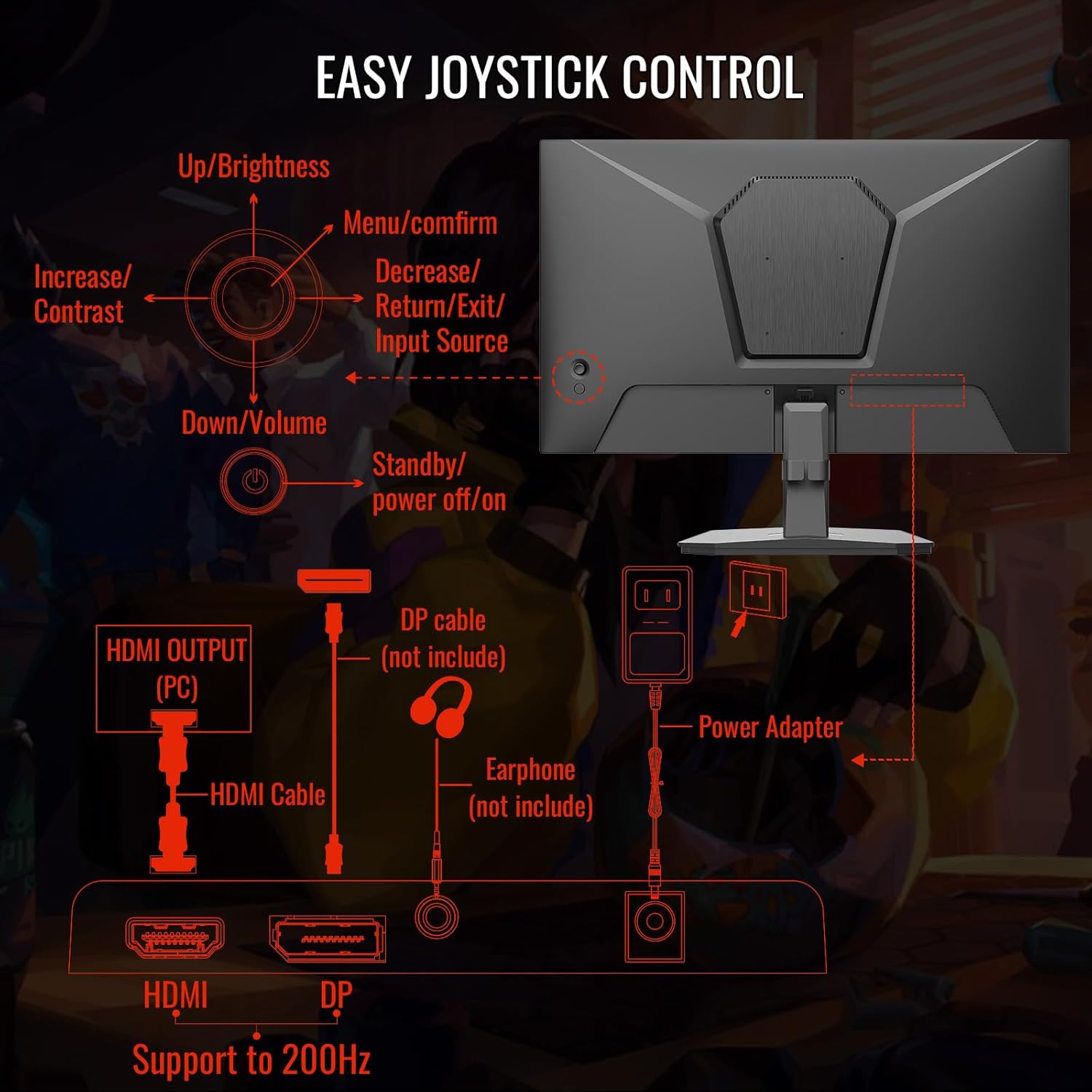 SANSUI Gaming Monitor, 24 Inch 180Hz, FHD 1080P 1ms 110% sRGB Computer Monitor, HDMI DP Ports VESA Support for Game Office (HDMI Cable Included) - Image 6