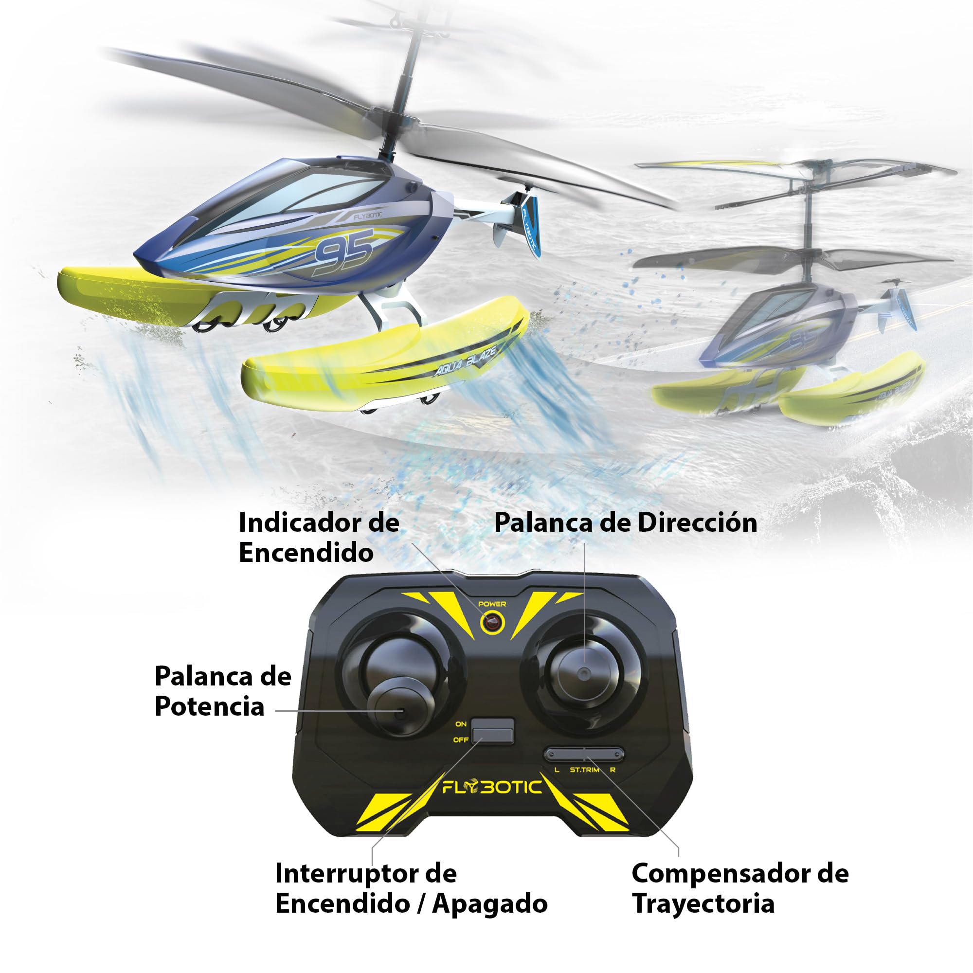 Bizak FLYBOTIC Aqua Blaze, elicottero radiocomandato 3 in 1, psrs Guidare a terra, aria e acqua, con telecomando radio direzionale, per bambini e adulti, (62004795)
