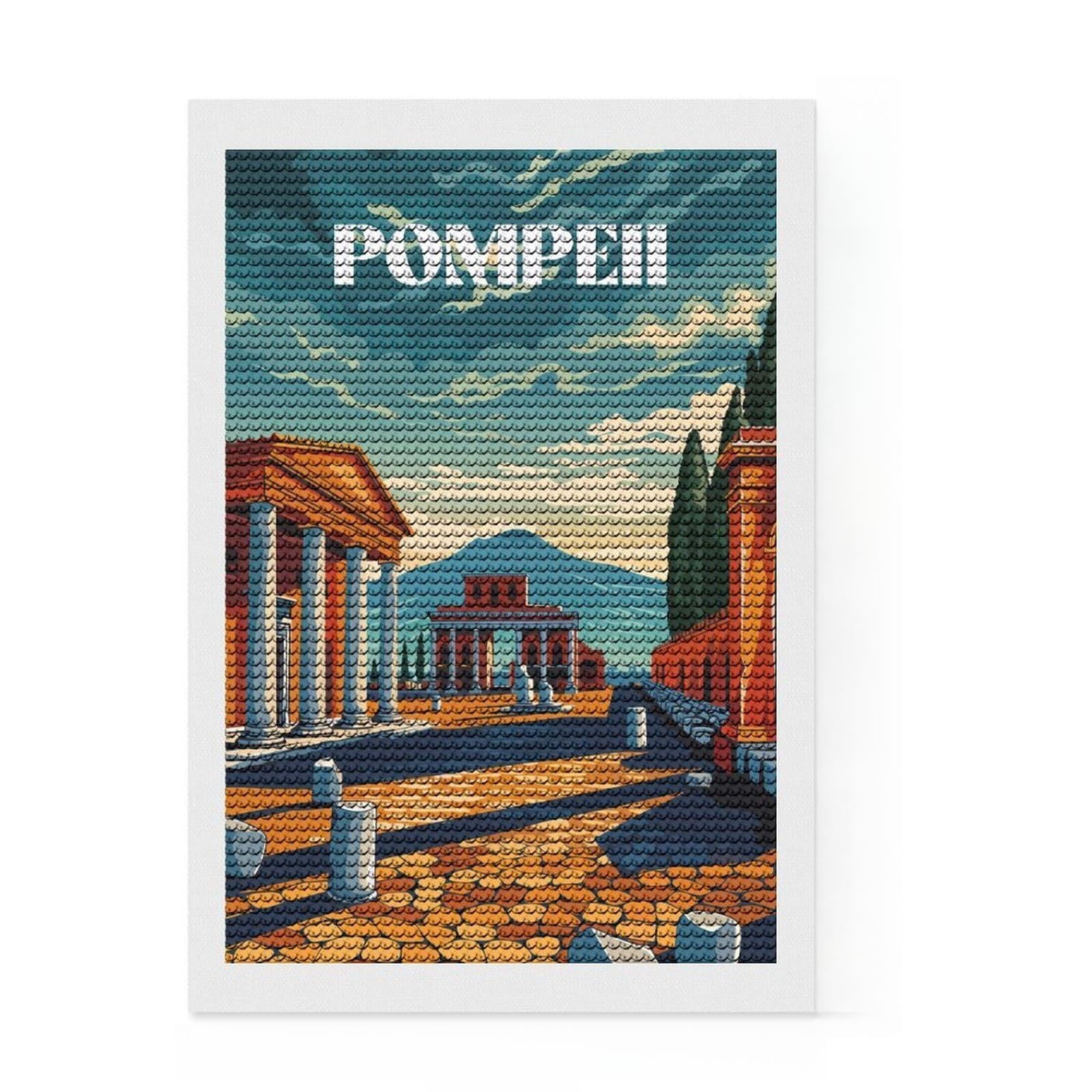Junmoney Pompeii Ruins Full Drill Diamond Painting Kit 8"x12", for Adults, Pleasing Wall Art Project, Bedroom Decor, Festive Craft Gift