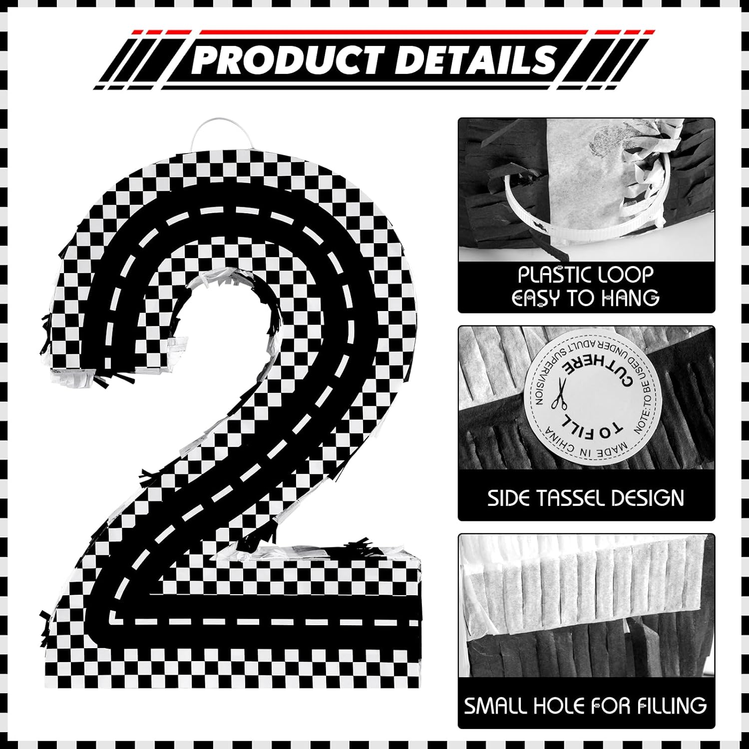 Racing Cars Birthday Decorations, Racing Cars Number 2 Pinata with Stick Blindfold and Confetti Racing Cars 2nd Birthday Party Decoration & Supplies (Racing Cars 2)
