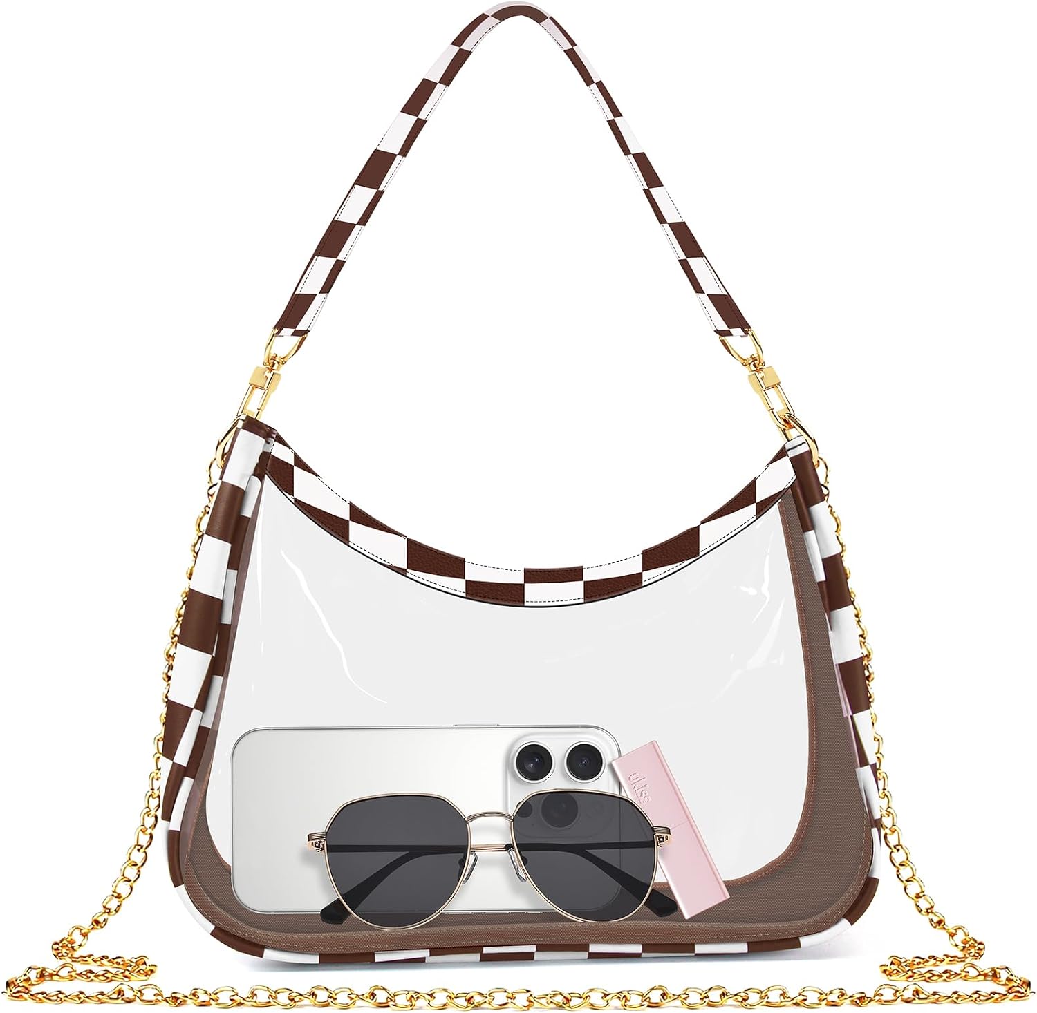 MOETYANG Clear Bag for Stadium Events, Clear Purses for Women Stadium Crossbody, Checkered Concert Bag Shoulder Handbag