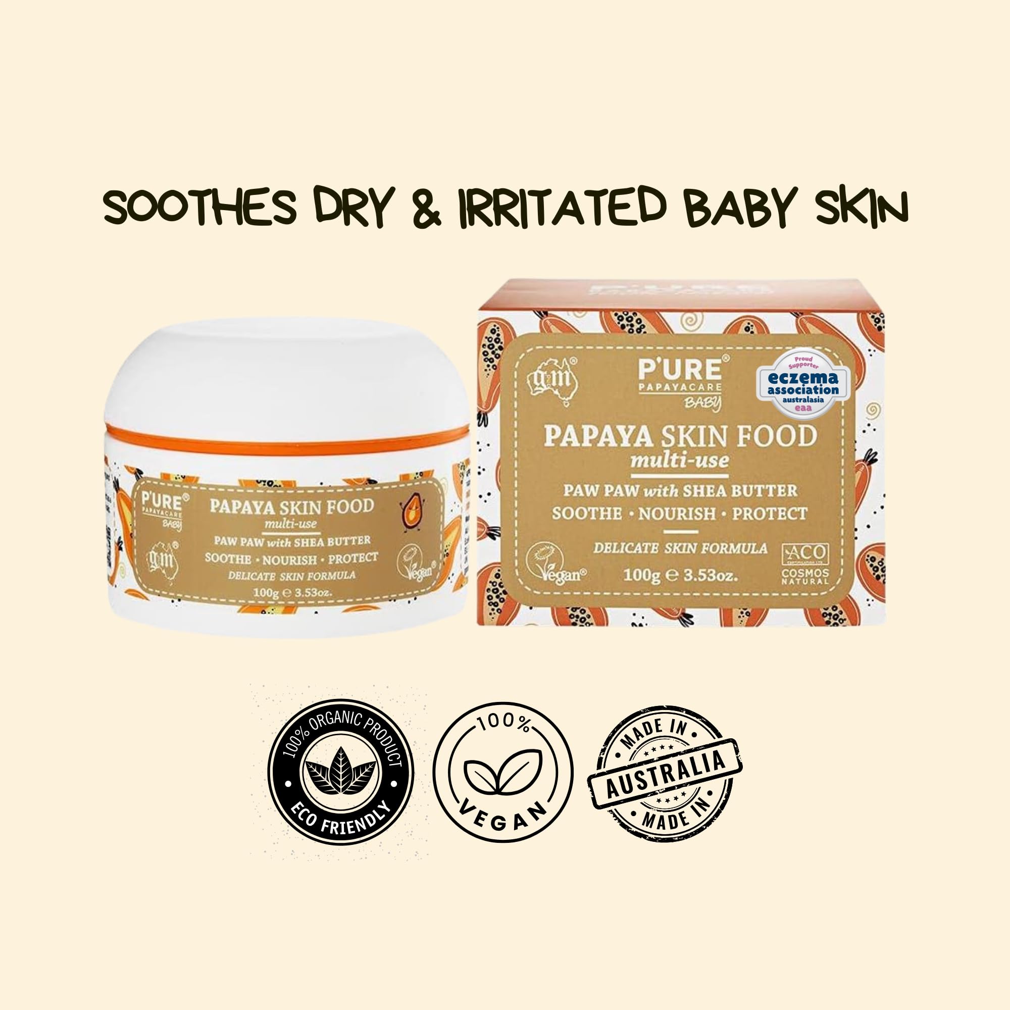 Natural Baby Moisturiser Balm 100g - Organic Nappy Rash, Cradle Cap & Eczema Treatment for Babies with Papaya Chamomile & Jojoba - Image 3