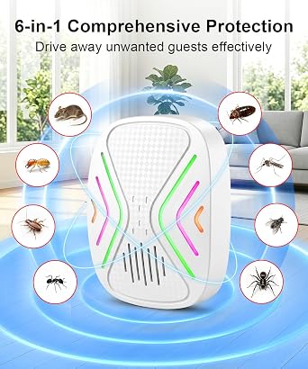 Ultrasonic Pest Repeller Plug In Indoor 4 Pack, Mosquito Repellent, Spider Repellent - Covers 148㎡ (1600 Sq Ft) per Device, Repels Mice, Spiders, Ants, Cockroaches, Bugs & Flies