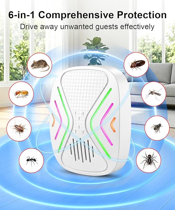 Ultrasonic Pest Repeller Plug In Indoor 4 Pack, Mosquito Repellent, Spider Repellent - Covers 148㎡ (1600 Sq Ft) per Device, Repels Mice, Spiders, Ants, Cockroaches, Bugs & Flies