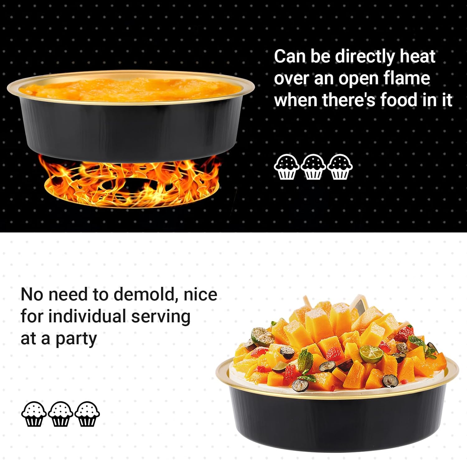 Beasea Aluminum Ramekins 200 Pack, 4" 7.3oz 215ml Disposable Baking Foil Cups Mini Ramekin Cup No Lids Cupcake Aluminum Baking Cups for Party - Black Gold