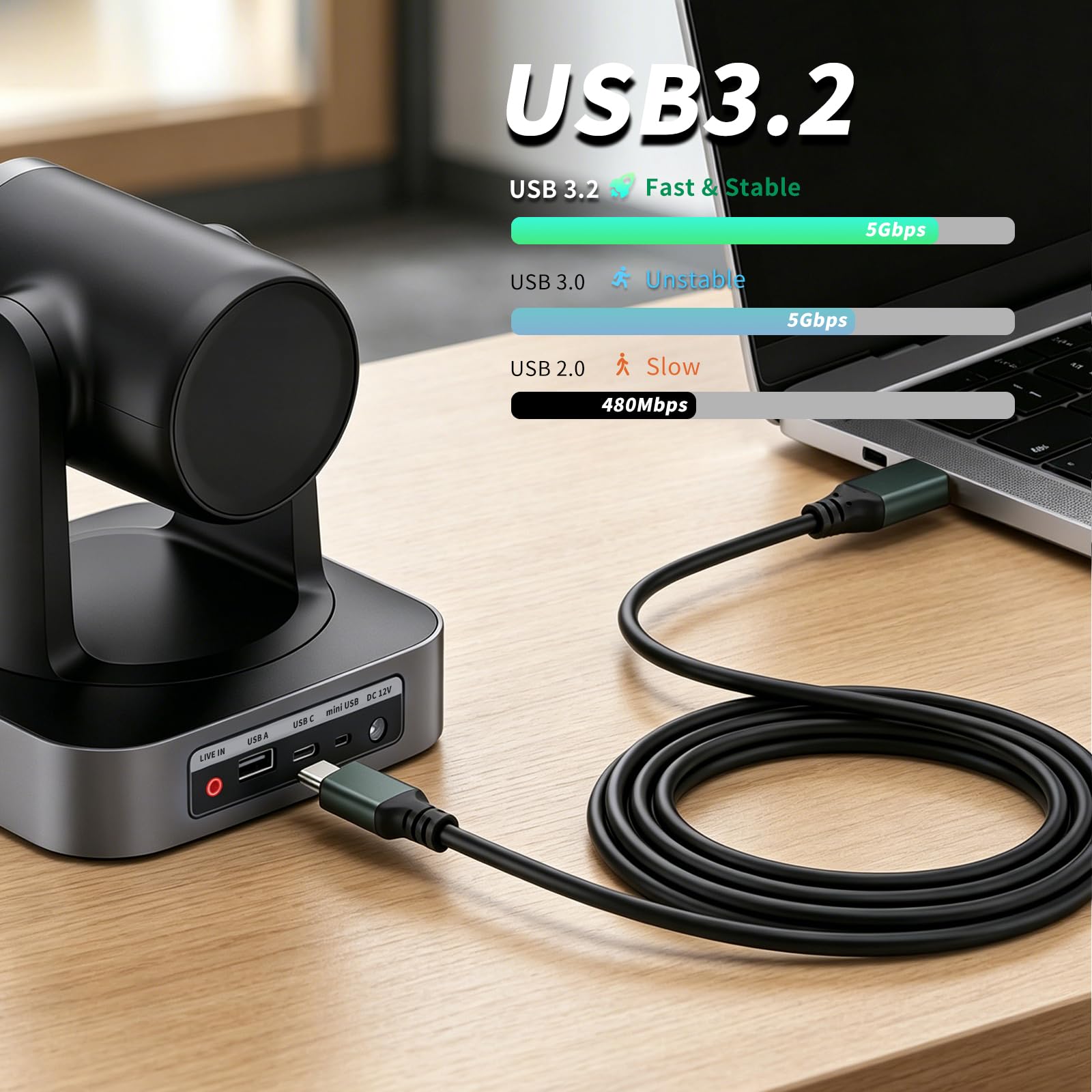 Cable de transmisión de datos USB 3.0/3.2 Gen 1 A a C de 50 pies, con amplificador de señal integrado que soporta transferencia de datos de alta velocidad de 5 Gbps; compatible con auriculares VR