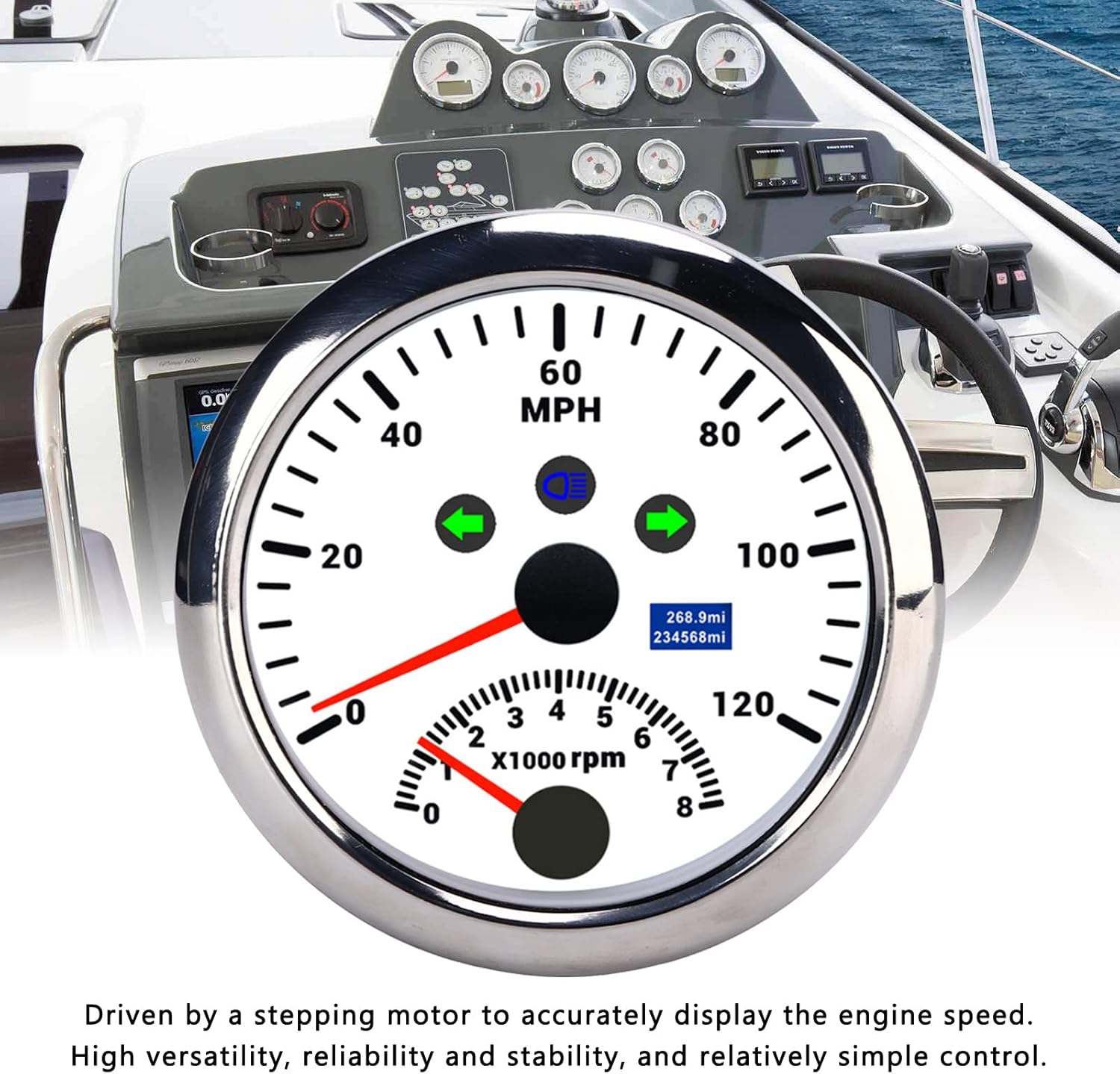NDNCZDHC CX8192 GPS Speedometer and Tachometer installed in a boat dashboard