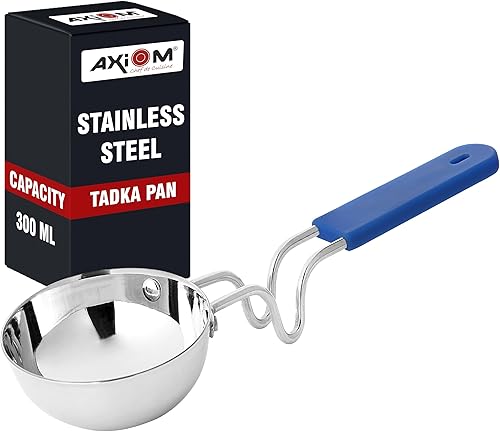 AXIOM TADKA PAN - Sartén de acero inoxidable grande con mango irrompible de calibre pesado y agarre largo. Sartenes profesionales para condimentos