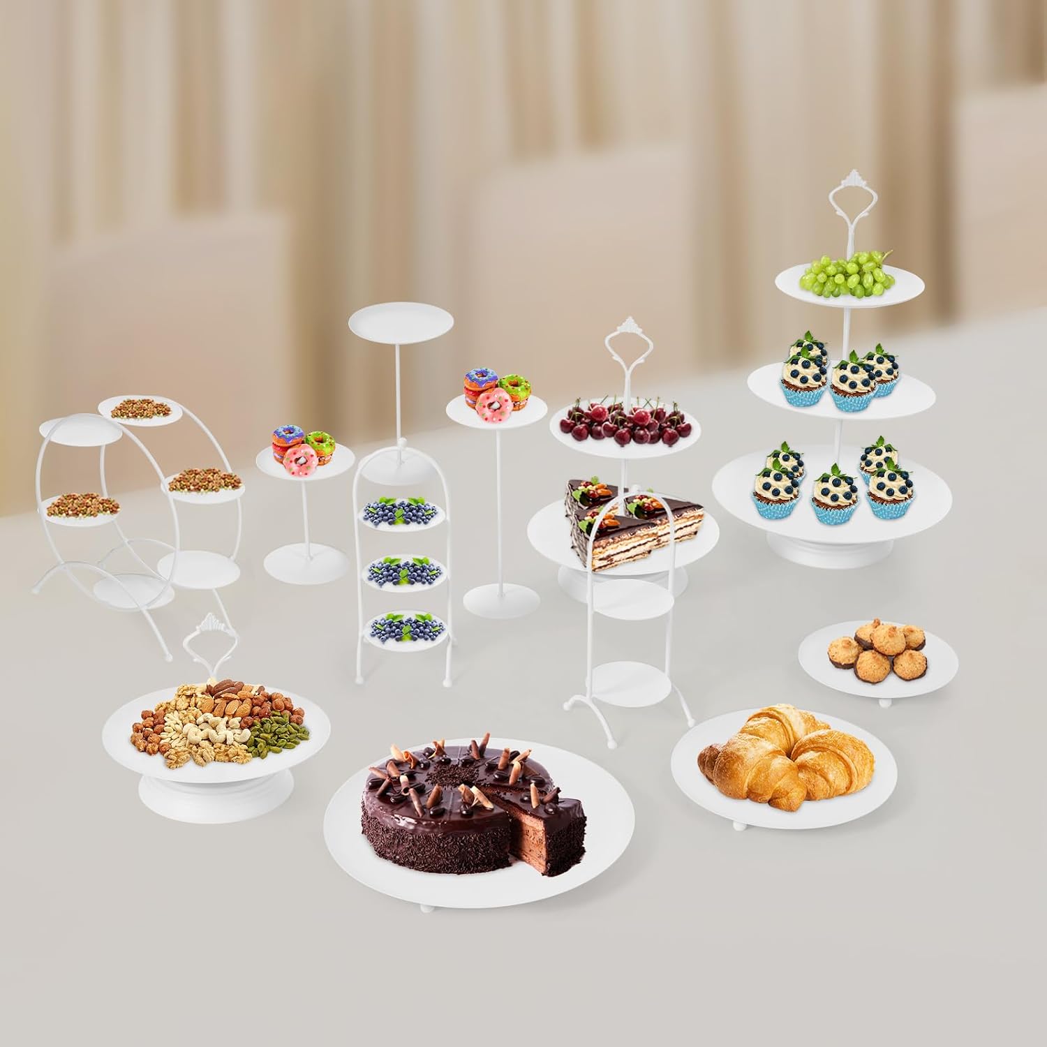 12 Pcs Cake Stands, Round Dessert Display, Fruits Snack Holder, Metal Tiered Cupcake Holder, Wedding and Birthday Cake Pedestal Stand, Dessert Display for Wedding, Party, Anniversary (White)