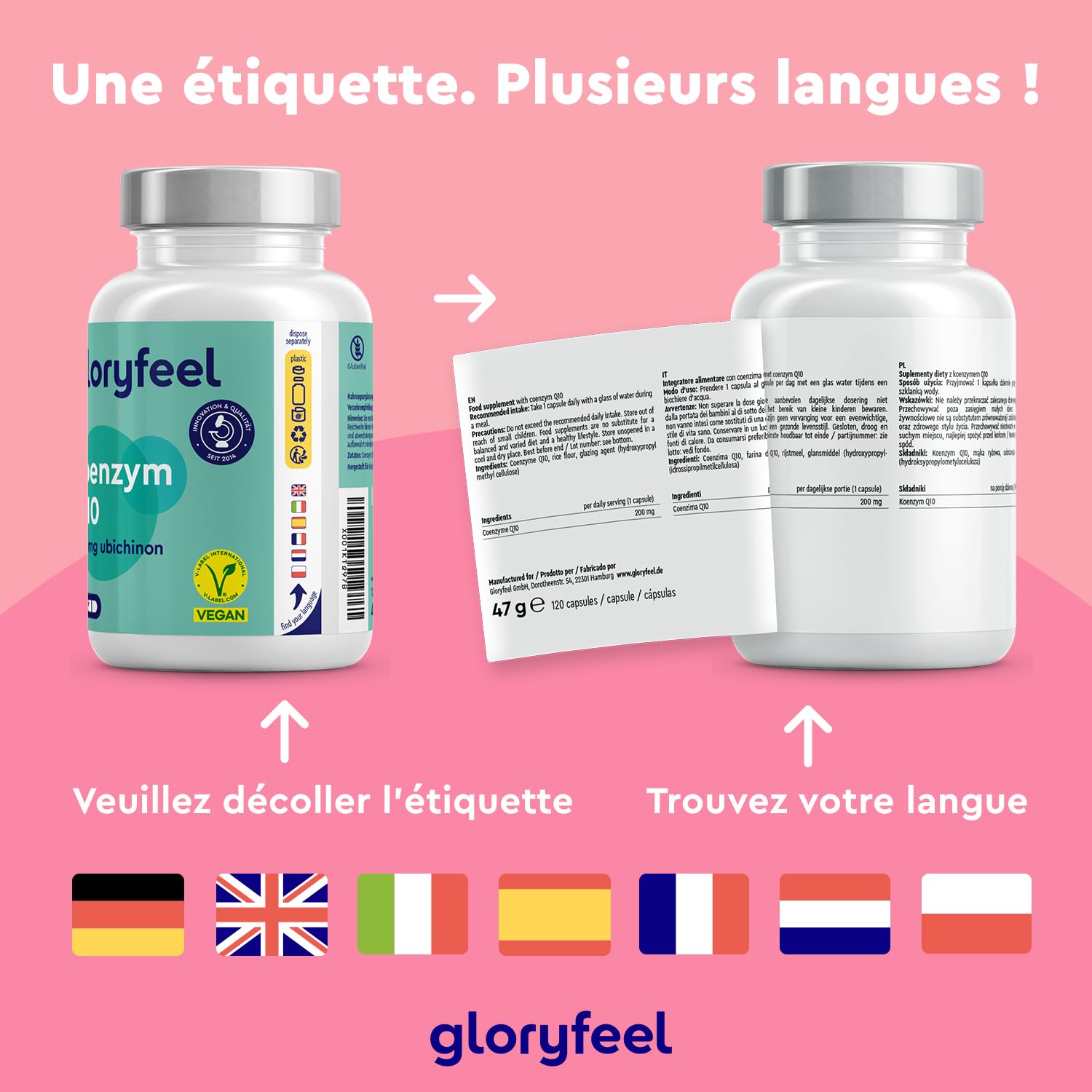 Coenzyme Q10 200mg Pure, 120 Capsules pour 4 Mois, Antioxydant Fort et Hautement Biodisponible, Contient CoQ10 Ubiquinone, 100% Végétalien et Testé en Laboratoire, Sans Arômes et Additifs Artificiels