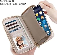 Vista 2 de HAWEE - Cartera para teléfono celular, con dos cierres y correa larga extraíble para la muñeca, para mujer