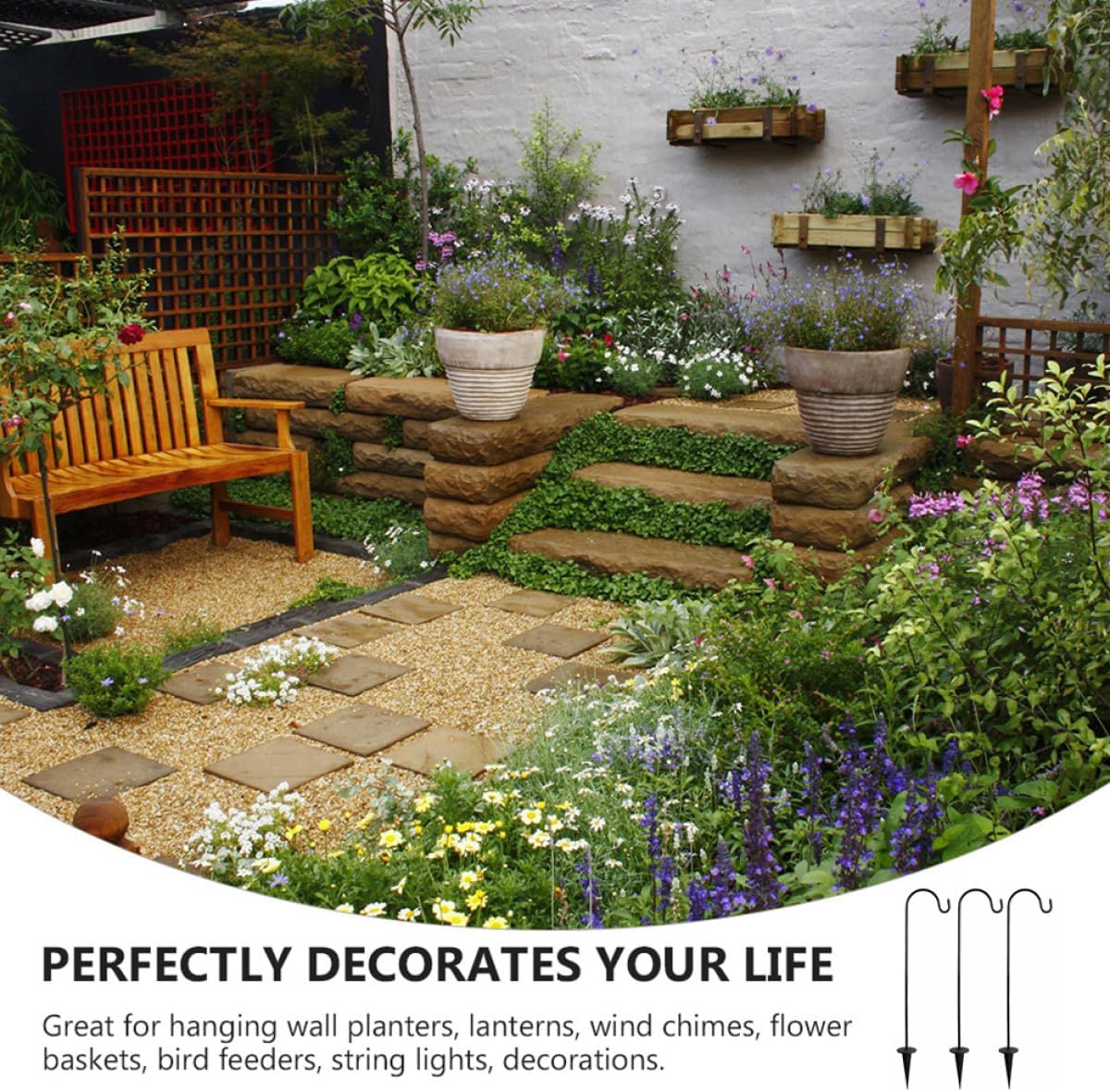 3pcs Iron Garden Hooks Set for Outdoor Lawn Hanging, Ground Inserted Light Hanging Hooks for Plants, Lanterns, and Garden Décor