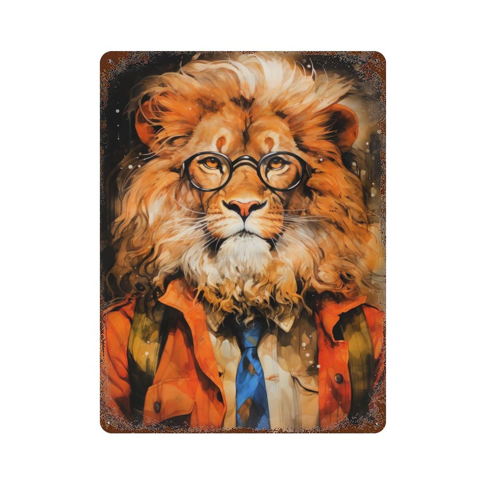 Animal Lion Rustic Tin Plaque 15.7"x11.8", for Shed, Workshop And Garage Wall Decor, Rustic Home Decor