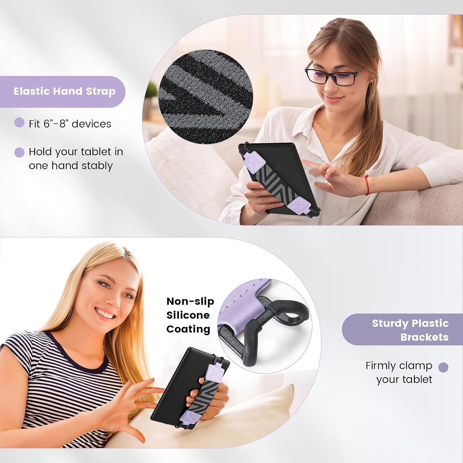 MoKo Security Hand-Strap for 6-8" Kindle eReaders Fire Tablets, Taro Purple image 5